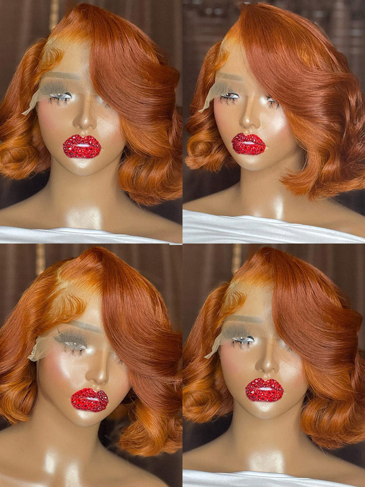 Ginger Orange Loose Wave Short Bob 13x4 HD Transparent Lace Frontal Wig Pre Plucked Real Human Hair Wig