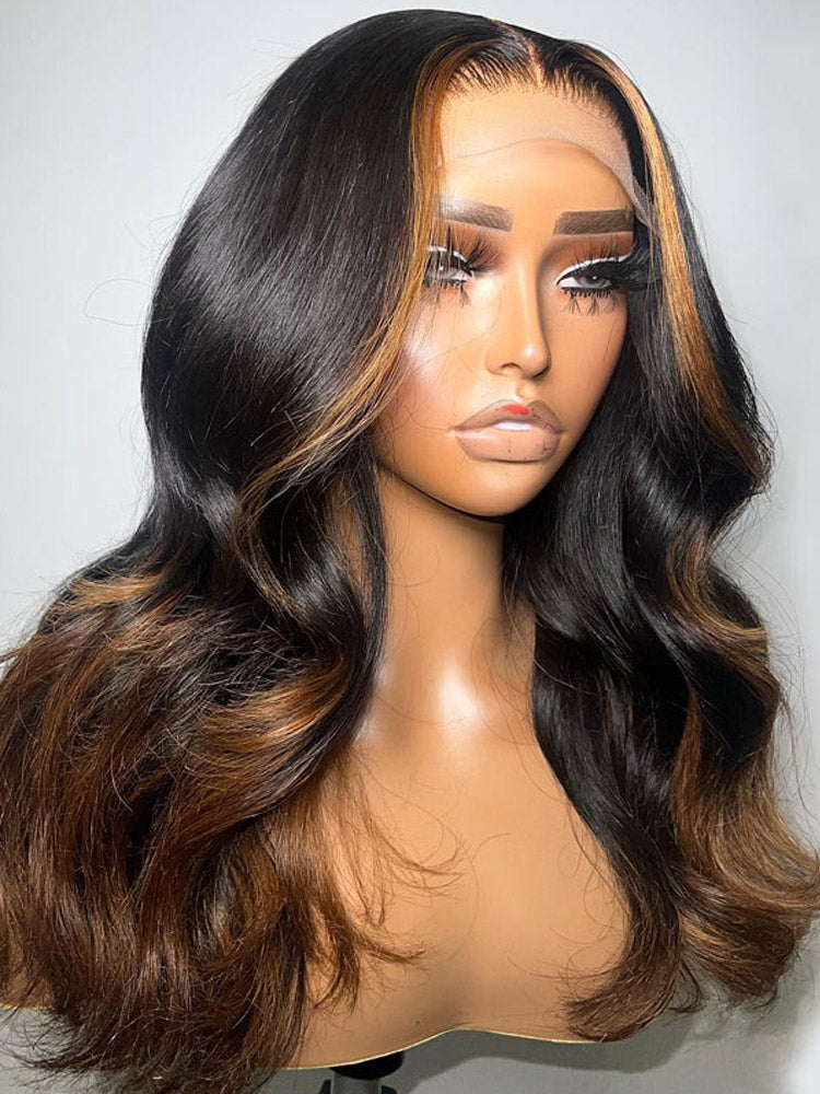 Loose Wave Short Bob Wig 13x4 HD Transparent Lace Frontal Black Hair With Blonde Highlights Wig Skunk Stripe Human Hair Wig