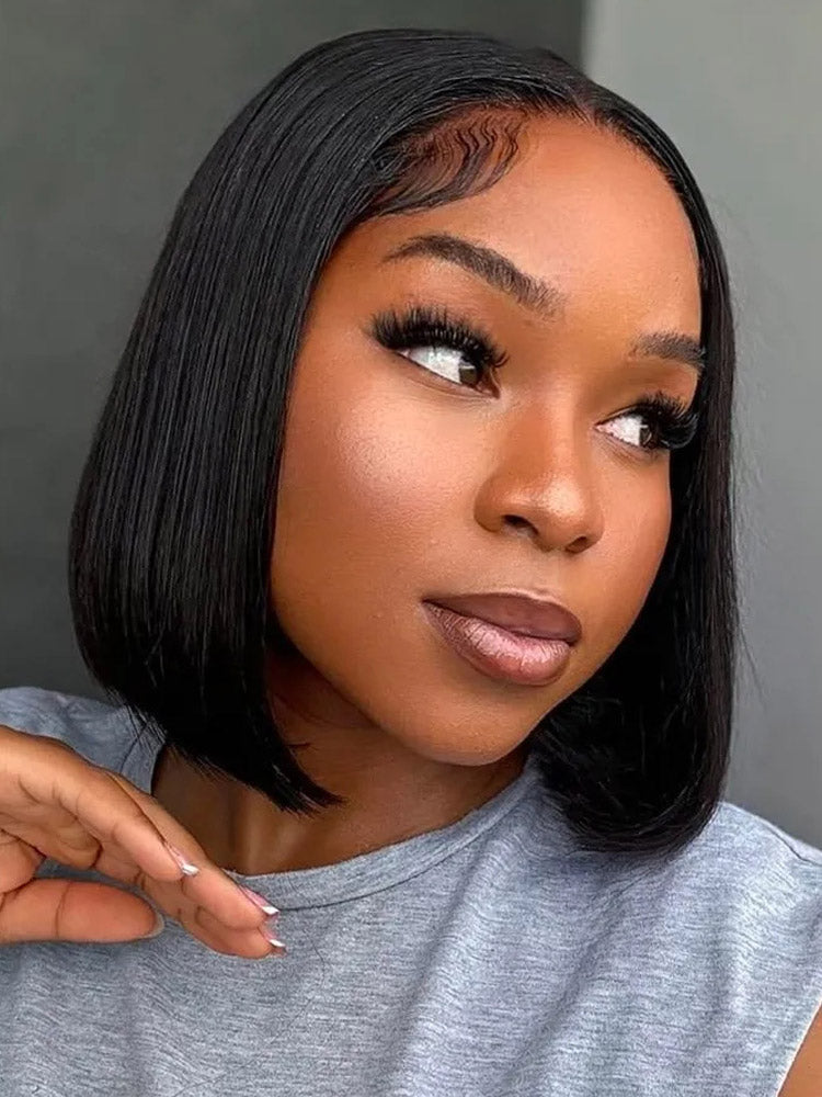 Natural Color Straight Short BOB Wig 4X4/13X4 Lace Front Wig Pre Plucke Real Human Hair