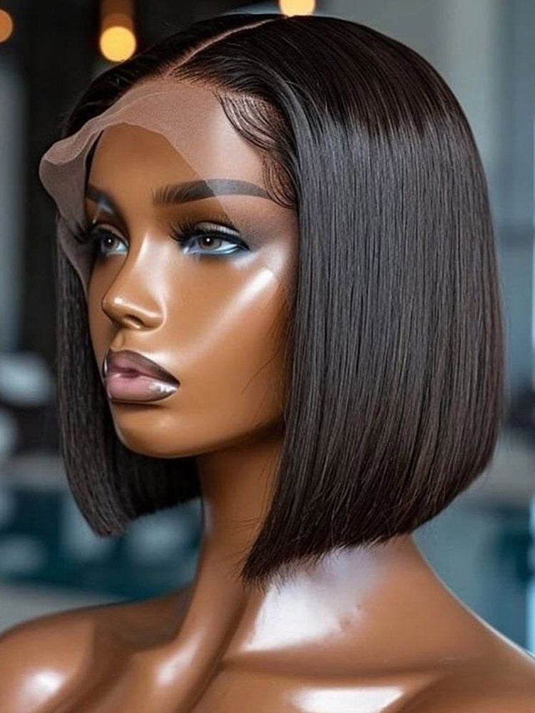 Natural Color Straight Short BOB Wig 4X4/13X4 Lace Front Wig Pre Plucke Real Human Hair