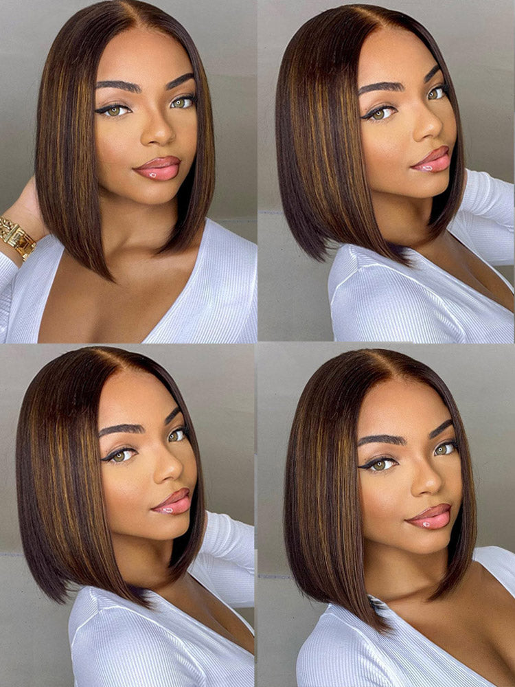 Straight Hair Blonde Highlight Bob Wig 13x4 HD Transparent Lace Frontal Wig Natural Pre Plucked Headline