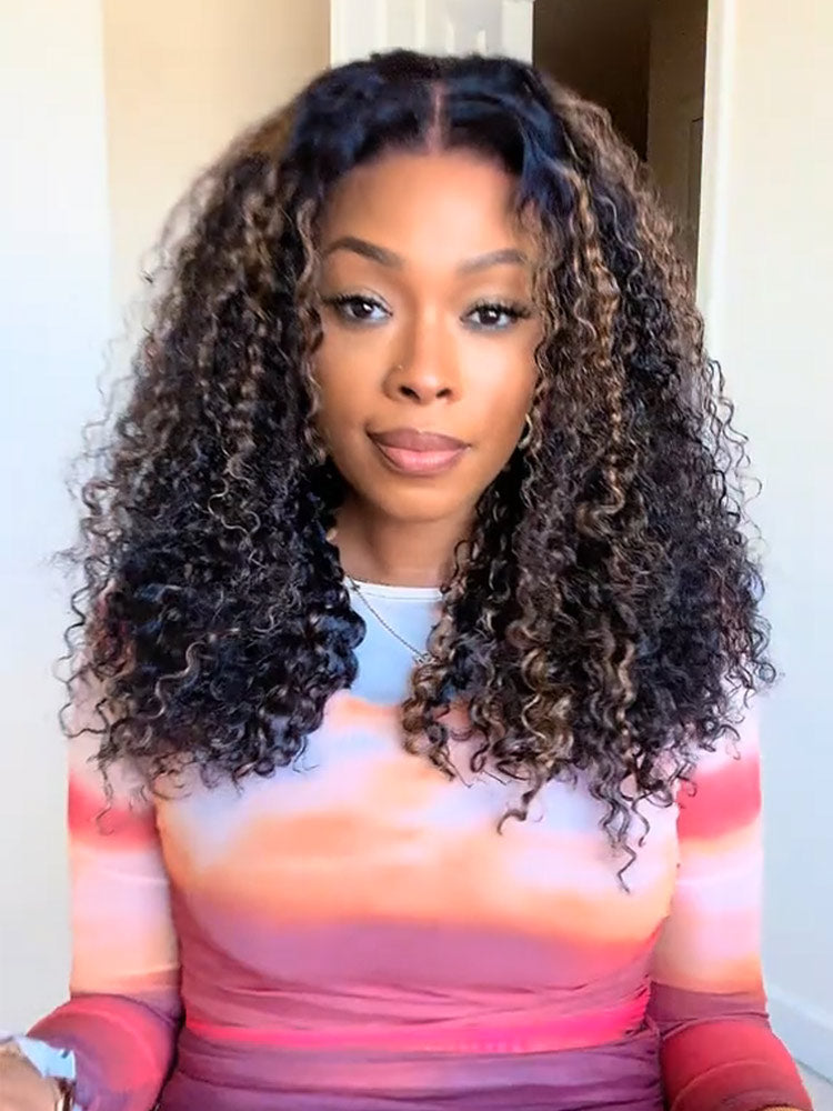 WigCool Balayage Highlight 1B/30 Curly Hair Wig 7x5 Pre Cut/13x4 HD Transparent Lace Frontal Wigs Pre Plucked Hairline Human Hair