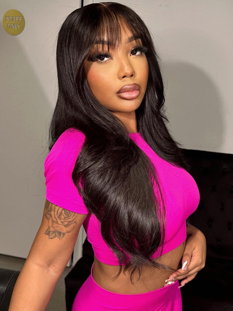 Wigcool Air Bang Body Wave Wig Salon-Quality 9x6 Pre Cut/13x6 HD Lace Frontal Pre Plucked Real Human Hair Wig