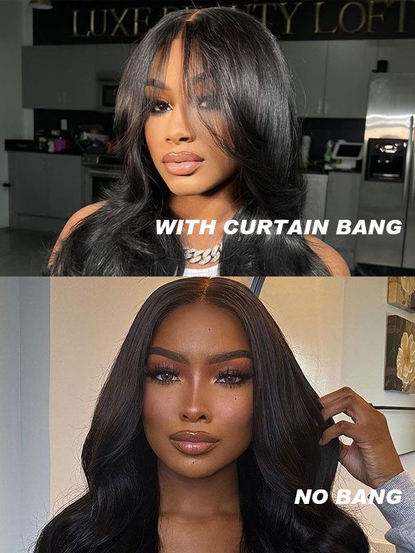 Wigcool Curtain Bangs Wigs Glueless HD Lace Wigs Straight Lace Frontal Wig Single Knots Human Hair Wigs