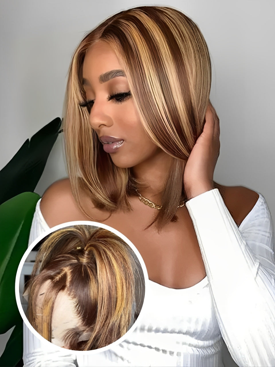 4/27 Honey Blonde Highlight Wigs Straight Bob 13x4 HD Lace Front Wig Human Hair Wig