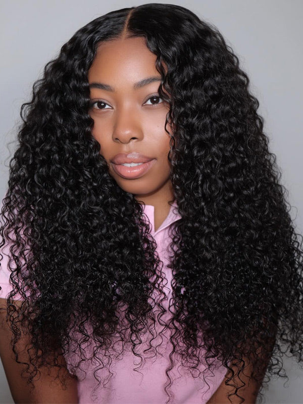 WigCool Jerry Curly 5x5 Swiss HD Lace Closure With 3Pcs Bundles Natural Black Human Hair