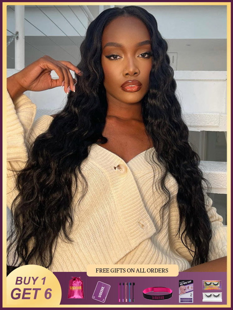 WigCool Loose Deep Wave 7x5 Pre Cut/13x4 Full Transparent Lace Frontal Wig Natural Hairline