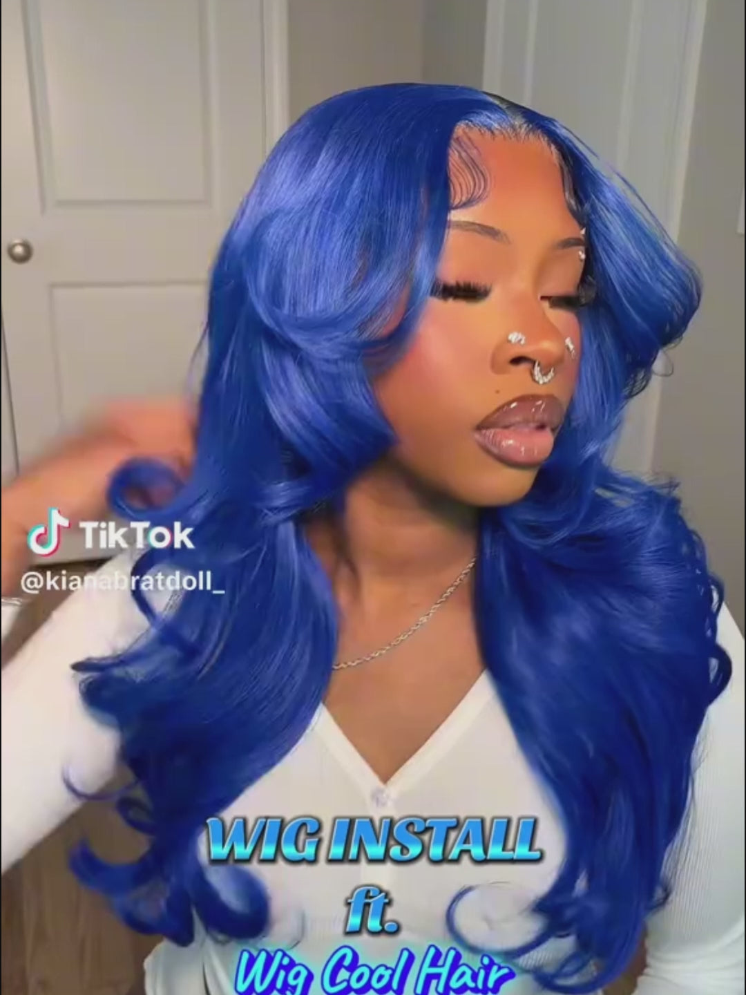 Wigcool Curtain Bangs Blue Body Wave Wig Pre Plucked Glueless Swiss HD Lace Human Hair Wigs