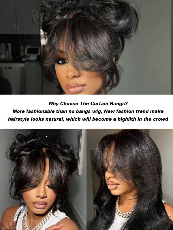 Wigcool Curtain Bangs Wigs Glueless HD Lace Wigs Straight Lace Frontal Wig Single Knots Human Hair Wigs