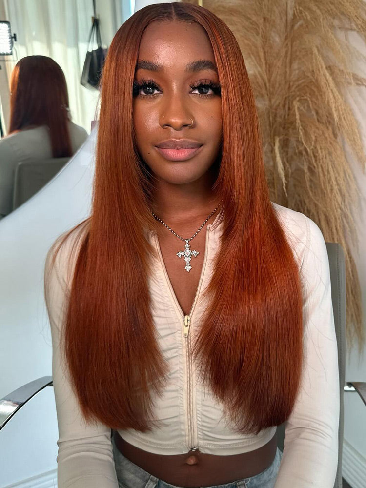 WigCool Orange Straight 9x6 Pre Cut/ 13x6 HD Lace Front Straight Butterfly Haircut Ginger Wig Layered Hair