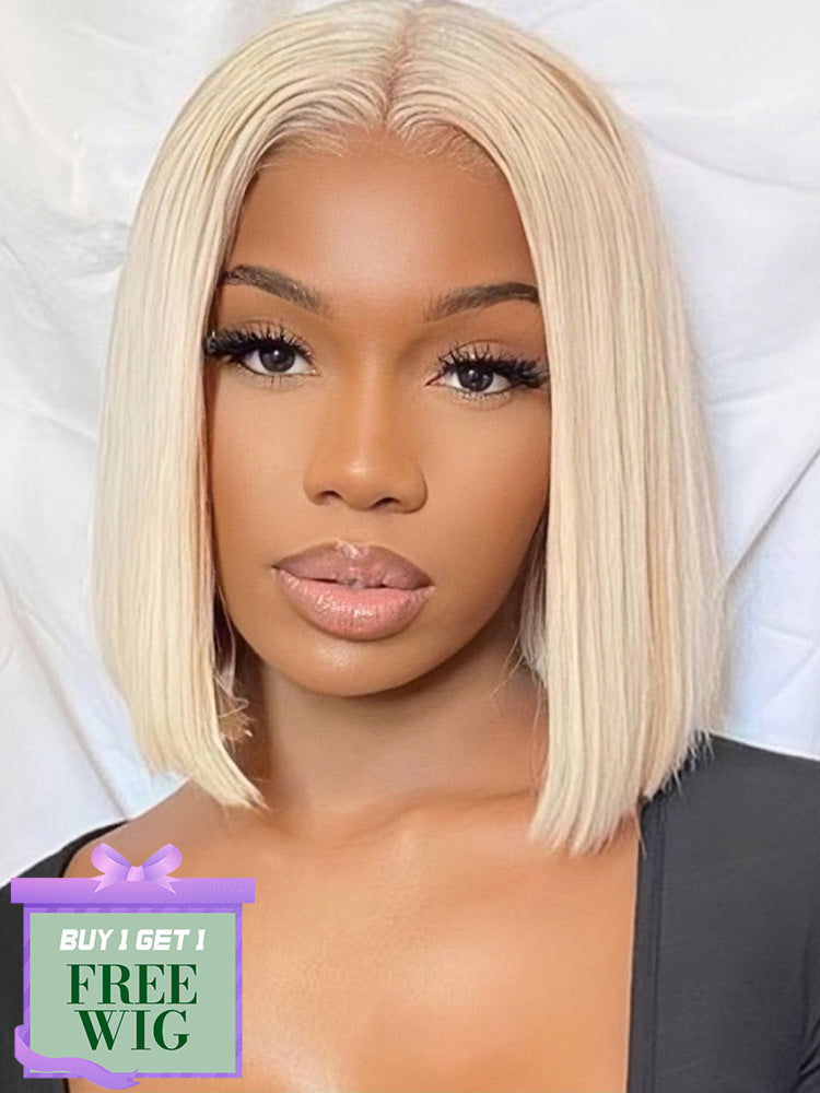 BOGO Straight Blonde Bob Wig Human Hair 4x4/13x4 HD Transparent Lace 613 Bob Wig Human Hair