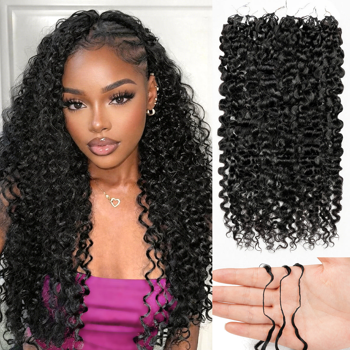 Miracle Invisible Knots Feather Human Crochet Hair 120g Pre-Looped for Burmese Curly (Open End) Natural & Bouncy Wave Invisible Seamless Knotless Soft BM Crochet Hair for Black Women (1B)