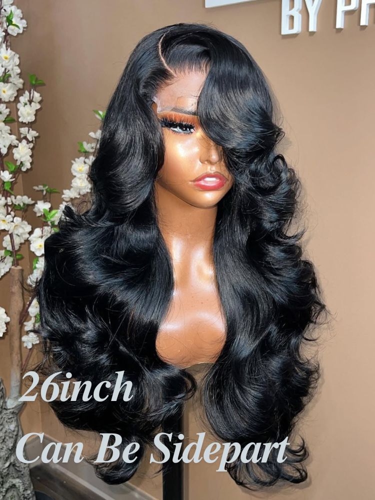 Curtain Bangs Wigs Pre Curled 3D Body Wave Wigs 9x6/13x4/13x6 Glueless HD Lace Human Hair Wigs With Sigle Knots
