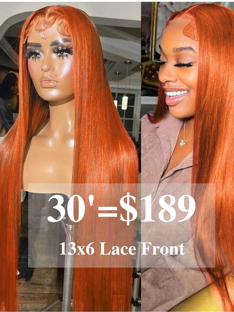 Clearance Sale | Ginger Orange Color Straight 13x6 Transparent Lace Front Wig Human Hair