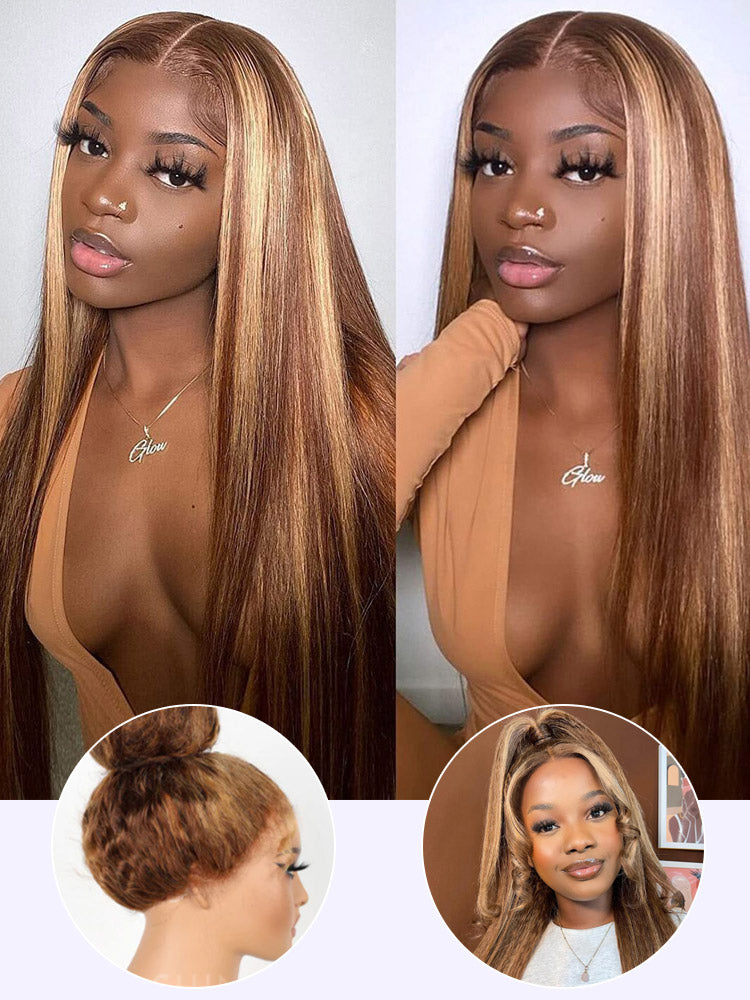 [Upgrade 360] Straight P4/27 Ombre Highlight Color Hidden Strap 360 Lace Frontal Wig Glueless Human Hair