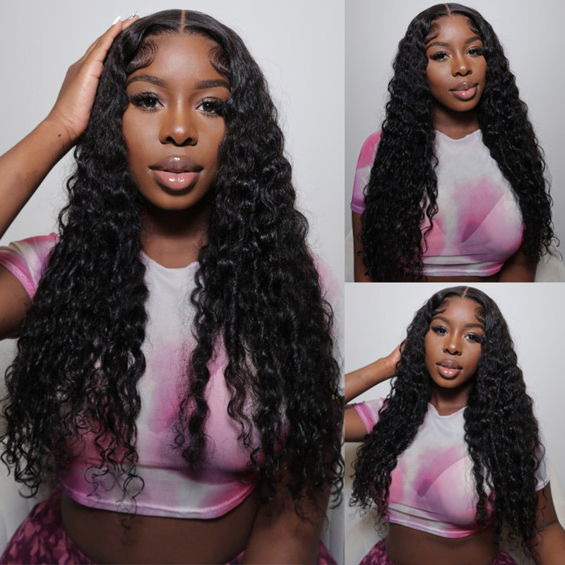 Deep Wave 5x5 Transparent Lace Closure Wigs Human Hair Pre Plucked With Baby Hair