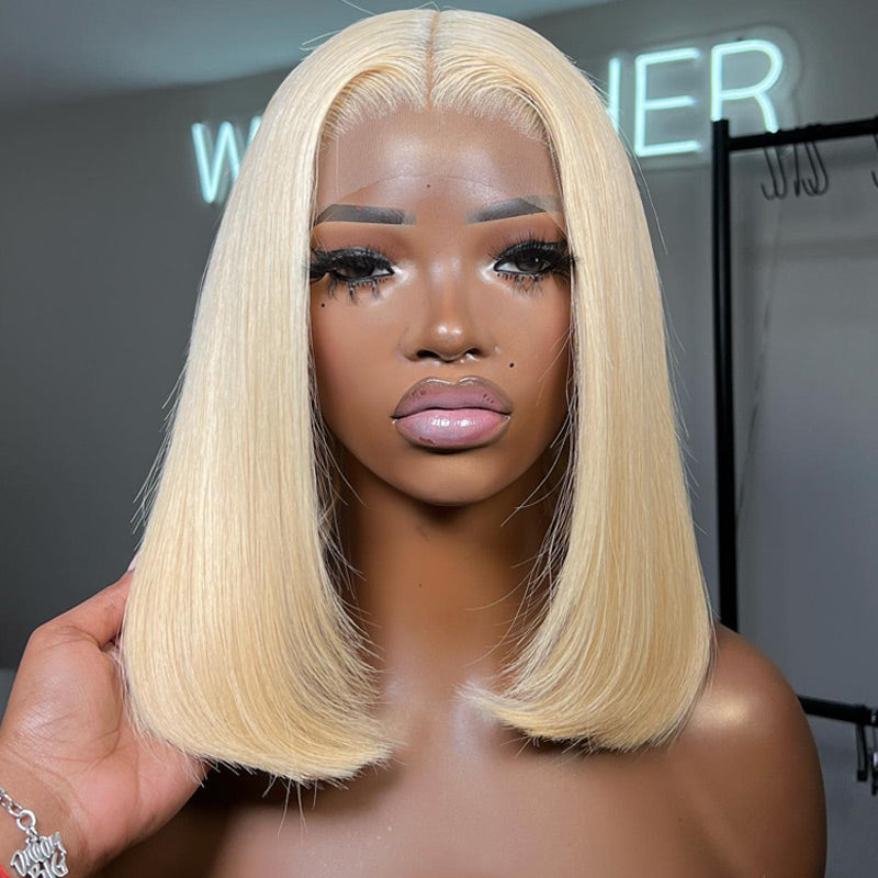 WigCool 613 Blonde Straight Short Bob Wigs 4x4/13x4 Lace Front Wigs Human  Hair