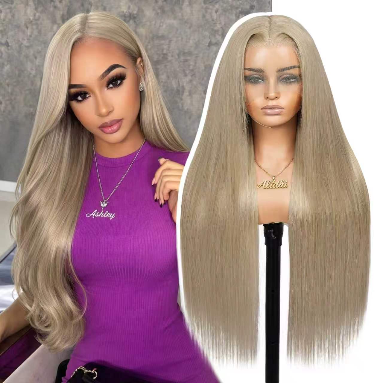 30Inch Ash Blonde Wig Human Hair 180% Density Milk Tea Ash Blonde Wig 13x5 Straight HD Thin Lace Front Wigs Human Hair for Women Ombre Blonde Colored Glueless Wigs Pre Bleached Knots