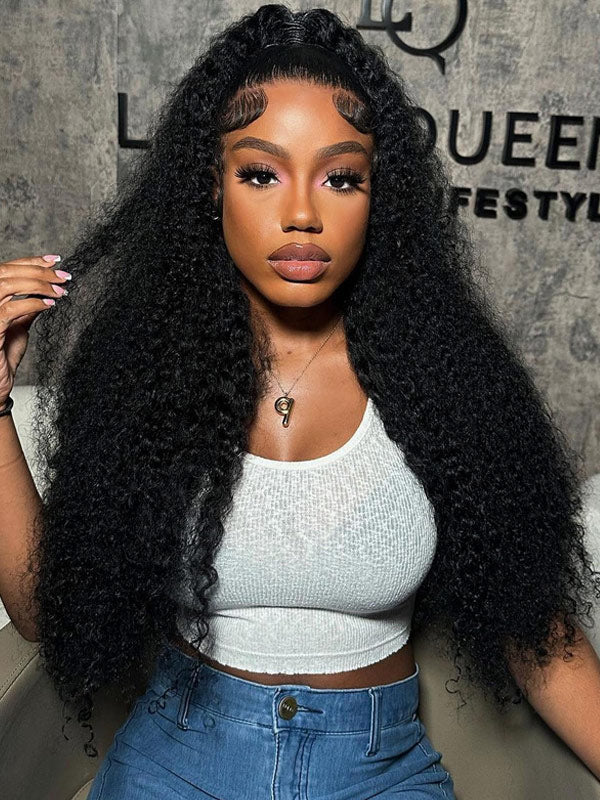 Kinky Curly 7x5 Pre Cut/13x4 Full Transparent Lace Frontal Wig Natural Hairline-WigCool