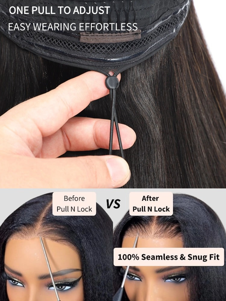 WigCool Pull To Go 7x5 Glueless Wigs Transparent Lace Front Wig Yaki Straight Human Hair Wigs