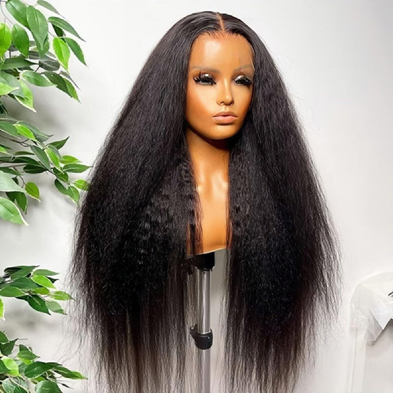 WigCool Kinky Straight 5x5 Transparent Lace Closure Wigs Human Hair Pre Plucked With Baby Hair