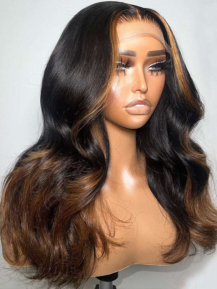 Loose Wave Short Bob Wig 13x4 HD Transparent Lace Frontal Black Hair With Blonde Highlights Wig Skunk Stripe Human Hair Wig