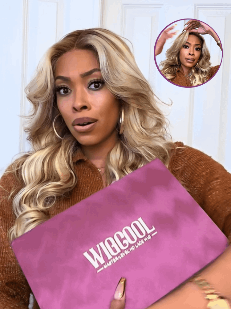 Wigcool Curtain Bangs P10/613 Ash Blonde Body Wave Wig Pre Curled Glueless Swiss HD Lace Human Hair Wigs Bonus Sale