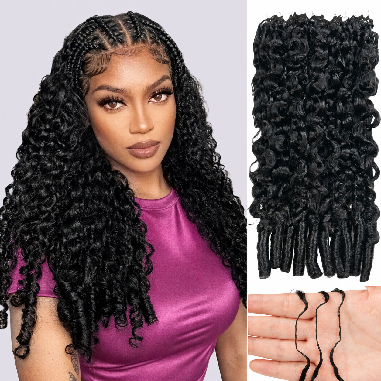 Human Crochet Hair for Black Women 20Inch Burmese Curly Human Hair Crochet Bundles 100Strands Pre-Separated Feather Crochet Human Hair Wet and Wavy Invisible Miracle Knots Hair Natural Black
