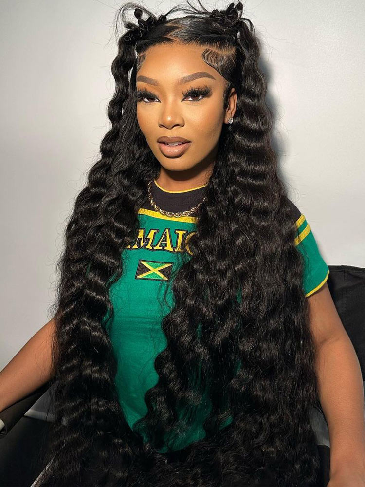 [Upgrade 360] 300% Density Face Framing Deep Wave Invisi Strap 360 Transparent Lace Frontal Wig Pre Plucked Human Hair Wigs