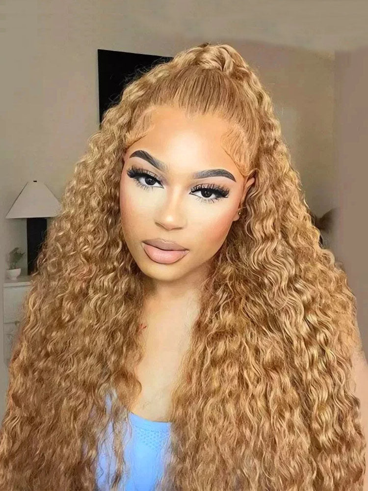 [Upgrade Strap] Deep Wave Honey Blonde Color Wig Pull To Go 5x5/13x4 Pre Cut Transparent Lace Frontal Wig Pre Plucked With Baby Hair