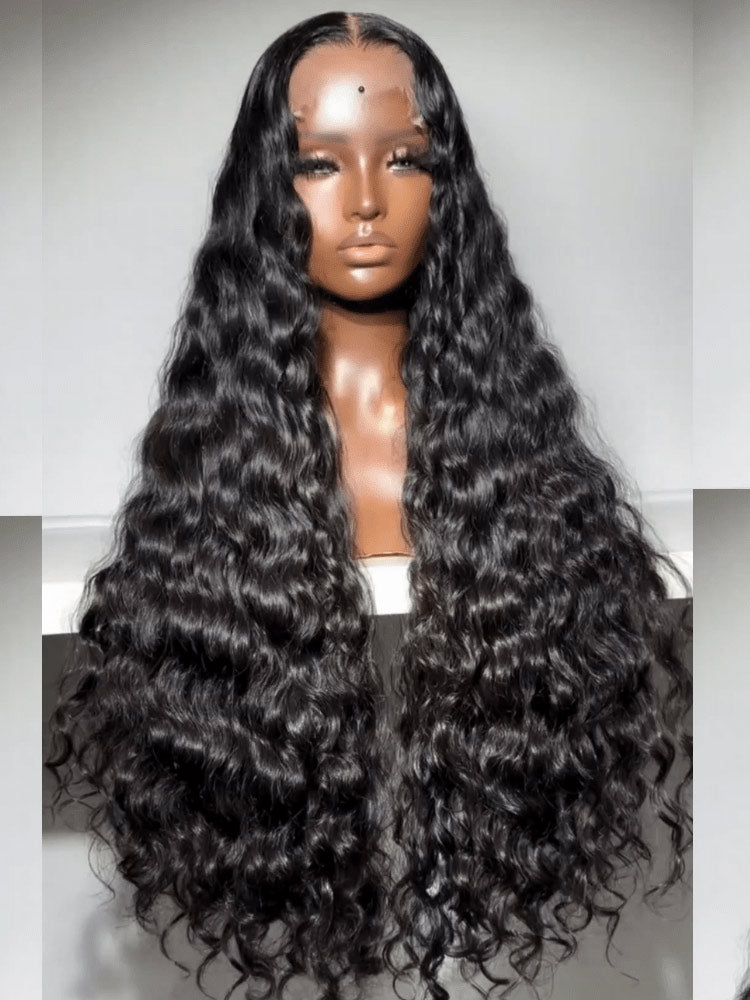 [Upgrade Strap] WigCool 300% Density Natural Wavy Pull To Go 5x5/13x4 Pre Cut Transparent Lace Frontal Wig Natural Hairline
