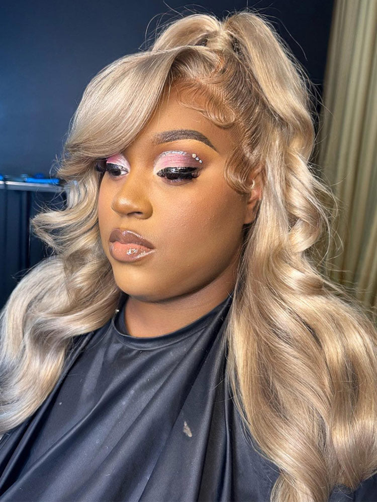 [Upgrade 360] Ash Blonde Body Wave/Straight Invisi Strap 360 Transparent Lace Frontal Wig Pre Plucked Human Hair Wigs