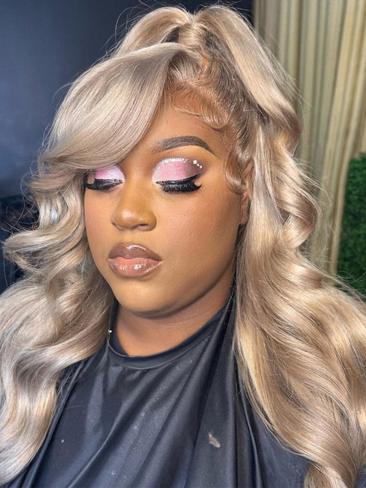 [Upgrade 360] Ash Blonde Body Wave/Straight Invisi Strap 360 Transparent Lace Frontal Wig Pre Plucked Human Hair Wigs