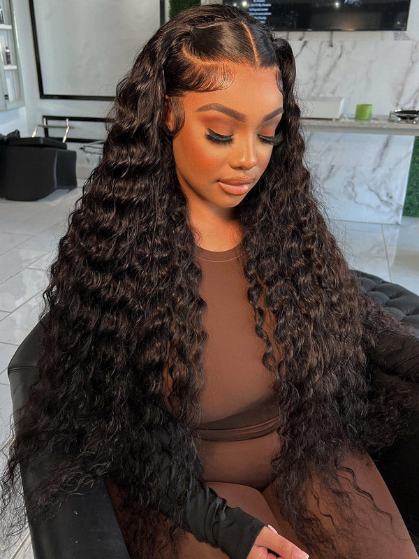 {WigCool Super Deal} $179=26inch Water Wave 13x4 Transparent Lace Frontal Wig Pre Plucked Hairline Real Human Hair Wigs