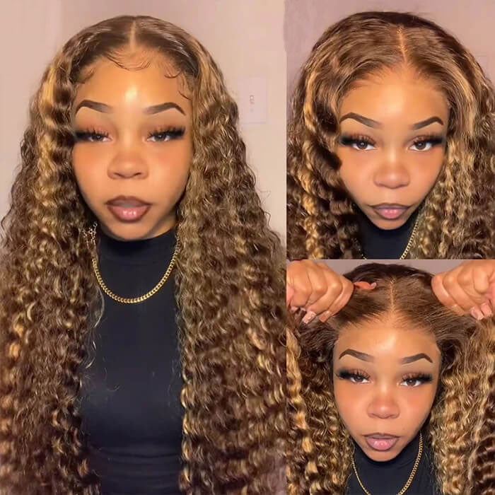 [Upgrade Strap] Pull To Go 5x5 Pre Cut Deep Wave Blonde Hair With Highlights Pre Plucked Natural Hairline -WigCool