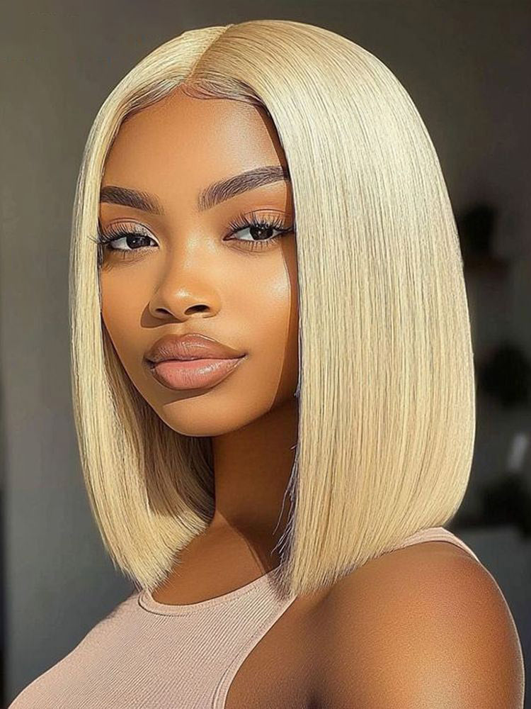 WigCool 613 Blonde Straight Short Bob Wigs 4x4/13x4 Lace Front Wigs Human  Hair