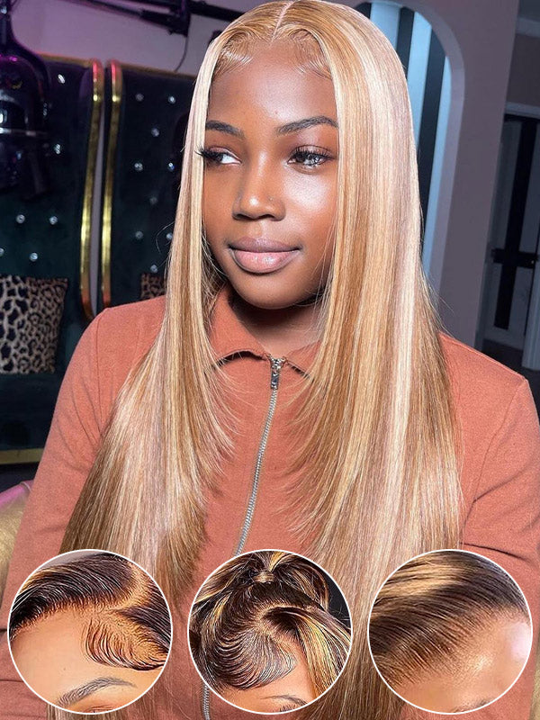 [Upgrade 360] Straight P4/27 Highlight Color Hidden Strap 360 Lace Frontal Wig Glueless Human Hair