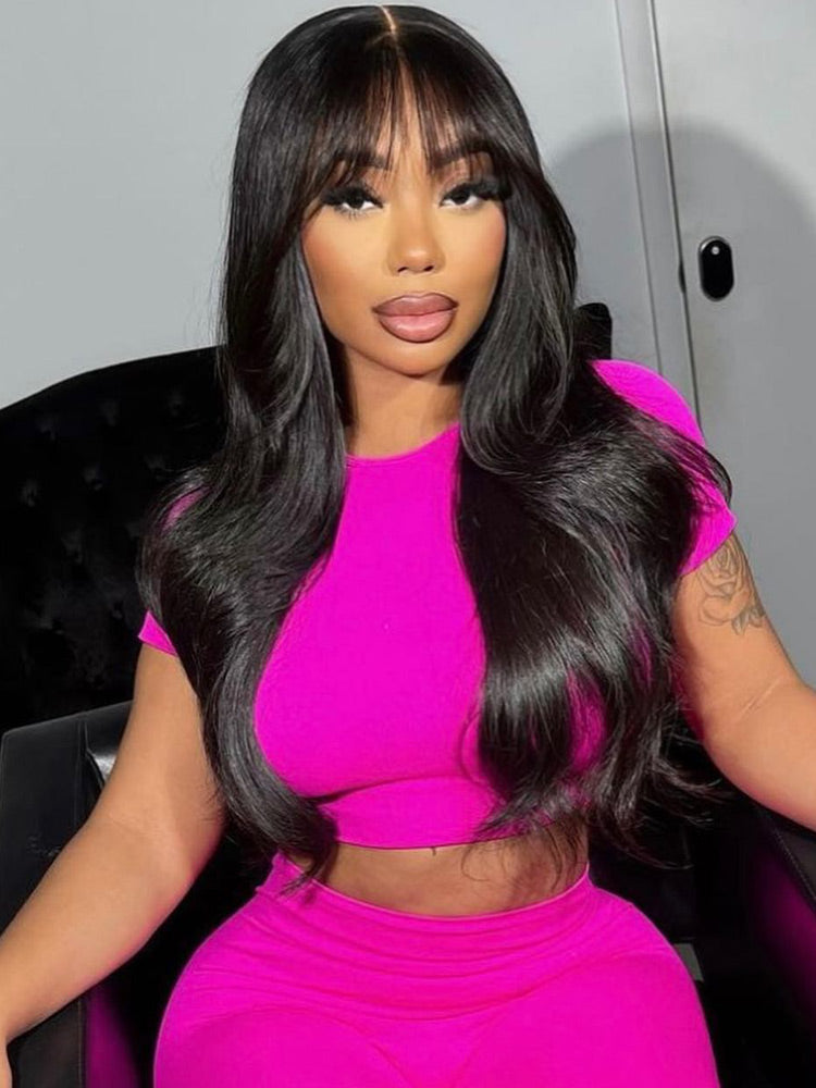 Wigcool Air Bang Body Wave Wig Salon-Quality 9x6 Pre Cut/13x6 HD Lace Frontal Pre Plucked Real Human Hair Wig