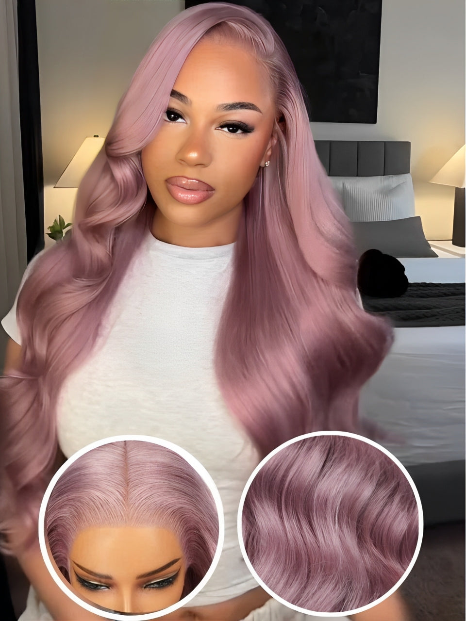 Ash Purple Body Wave 9x6 Pre Cut/13x6 Lace Frontal Wig Rose Gold Hair Color Frontal Wigs Human Hair-WigCool
