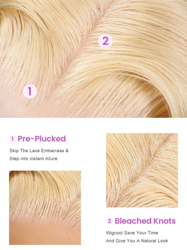 Wigcool Curtain Bangs 613 Blonde Body Wave Wig Pre Plucked Glueless Swiss HD Lace Human Hair Wigs