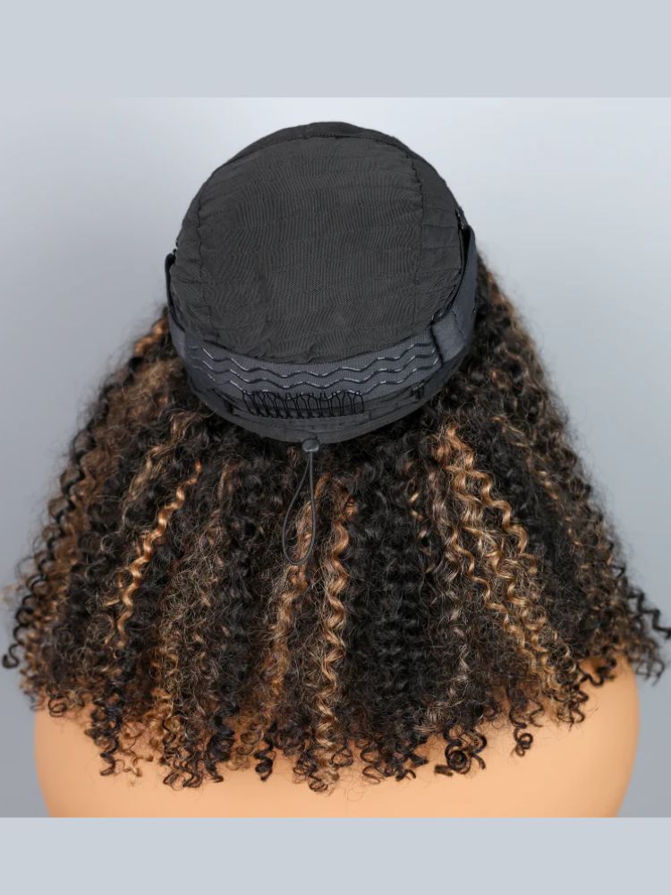 Wigcool Highlight Brown Kinky Curly Half Wig Drawstring Flip Over Wig