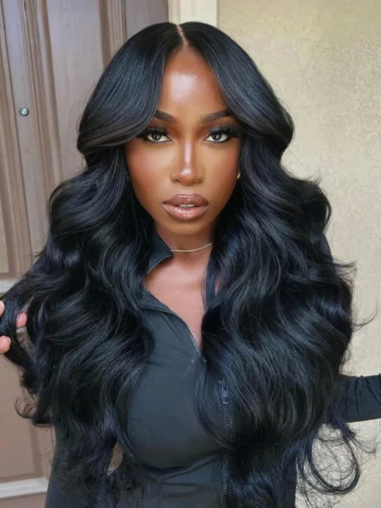 Wigcool Curtain Bangs Glueless Swiss HD Lace Wigs 3D Body Wave Wigs Chic Retro Single Knots Human Hair Wigs