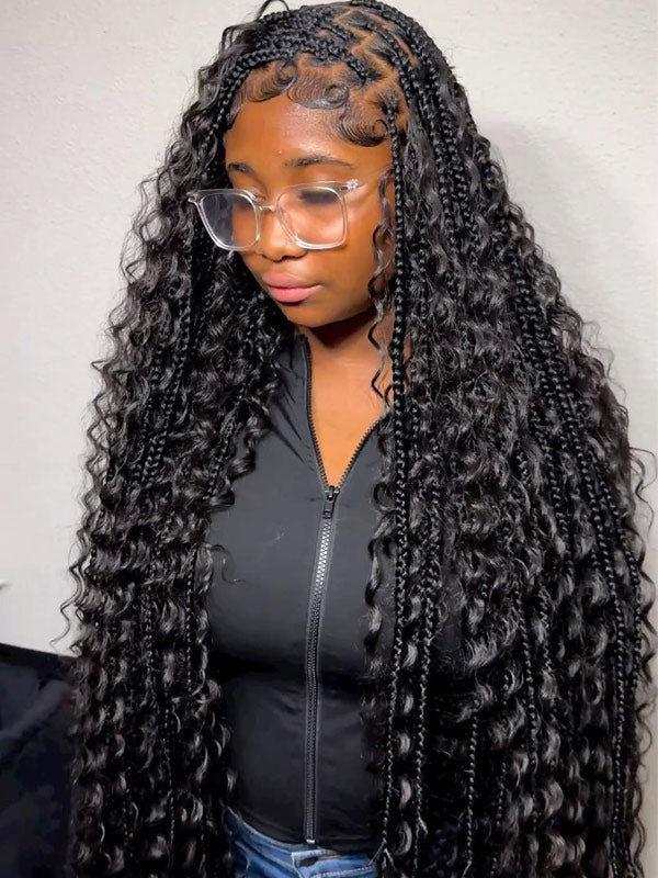 Deep Wave Bulk Human Hair for Braiding Extensions Bulk Curly Human Hair for Boho Braids Natural Black(50g/Bundles)
