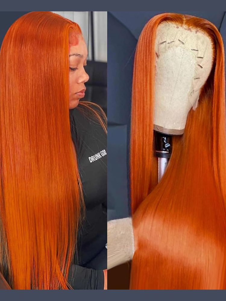Clearance Sale | Ginger Orange Color Straight 13x6 Transparent Lace Front Wig Human Hair