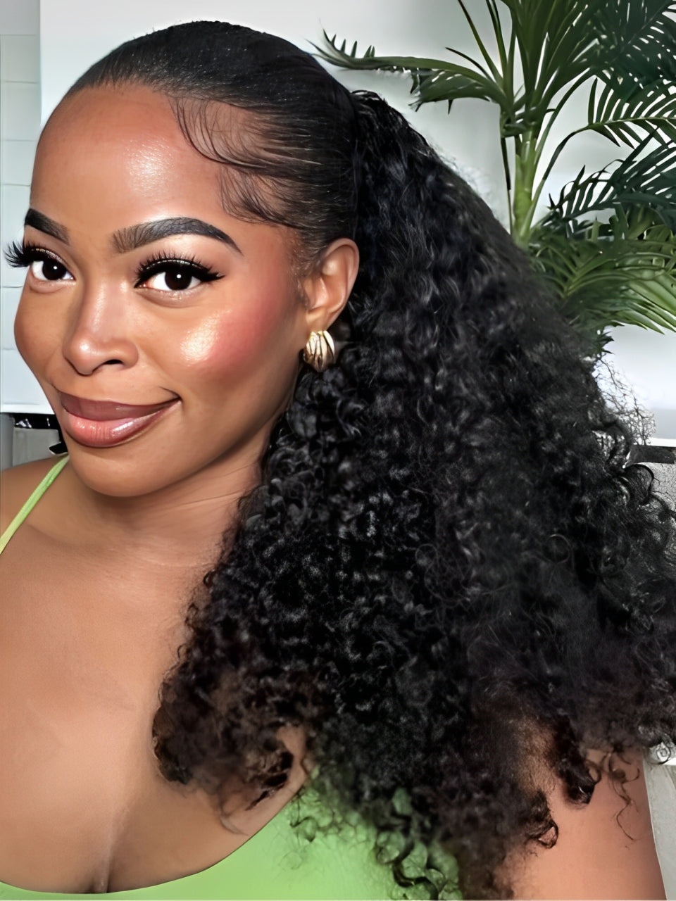 Half Wig Kinky Curl Wear & Go Drawsting Wig No Glue Need Flip Over Half Wig Seamless Clip In