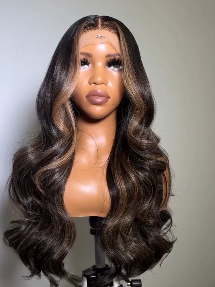 Money Piece Mix Brown Glueless Wig Body Wave Human Hair Clear HD Lace Front Colored Wigs