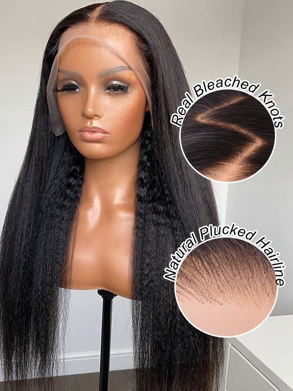 Wigcool Kinky Straight 13x6 Full Transparent Lace Frontal Wig Pre Bleached Knots Natural Hairline 100% Human Hair Wigs