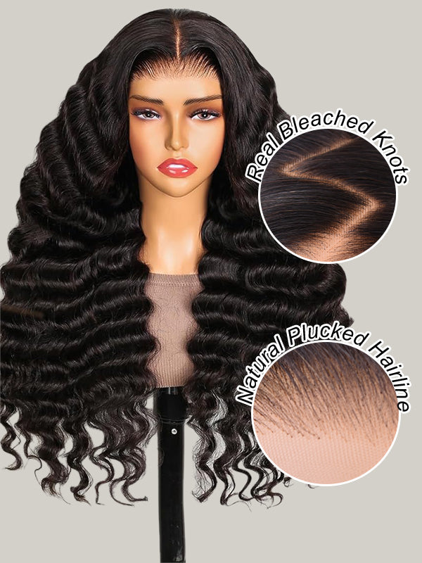 WigCool Loose Deep Wave 13x6 Full Transparent Lace Frontal Wig Pre Bleached Knots Natural Hairline 100% Human Hair Wigs