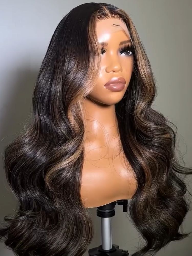 Money Piece Mix Brown Glueless Wig Body Wave Human Hair Clear HD Lace Front Colored Wigs