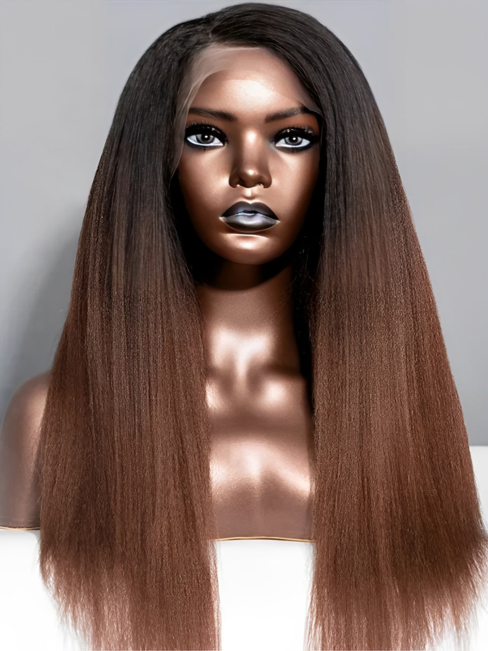 [Upgrade 360] Brown Ombre Yaki Straight Wigs Invisi Strap 360 Lace Frontal Wig Glueless Human Hair Wigs